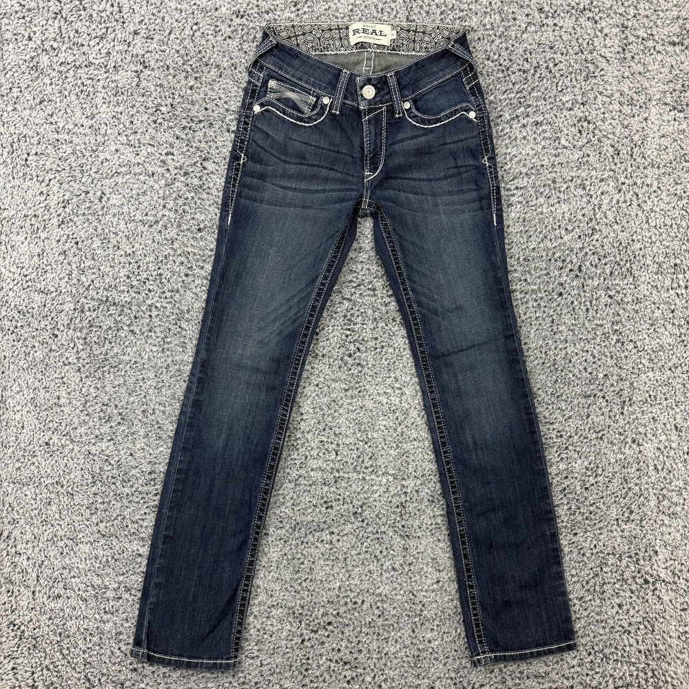 Ariat Jeans Womens 27R 28x33 REAL Dresden Straight Stretch Denim Embroidered